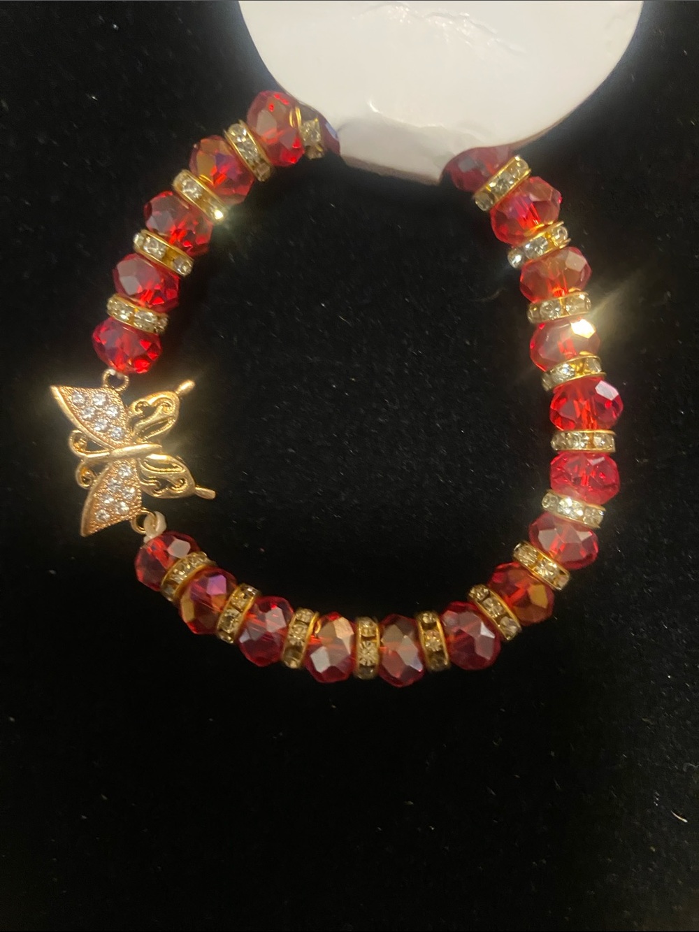 Red Crystal Butterfly Charm Stretch Bracelet